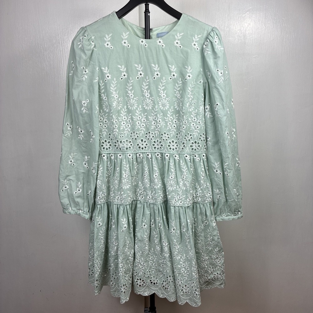 Antonio Melani Women's Long Sleeve Eyelet Tiered Dress Sz 12 Cottagecore Prairie